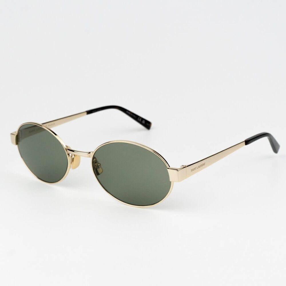 NEW Saint Laurent SL692 003 Gold Green Oval Men Sunglasses - Picture 7 of 15